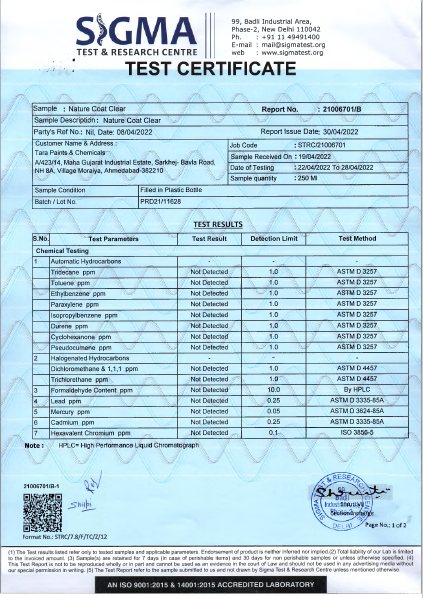 Tara Paints and chemicals Credentials